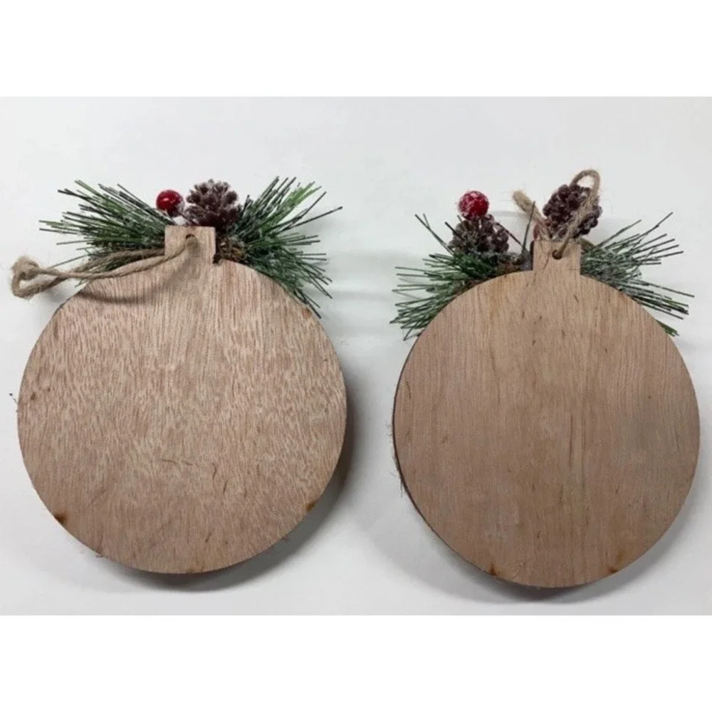 New Set Of 4 Snow Globe Plaid Deer Christmas Ornament Pine‎ Berries Farmhouse 4